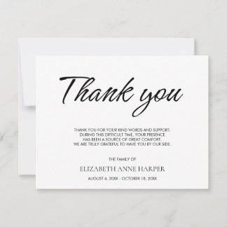 Minimalist Elegant Script Funeral Thank You Card