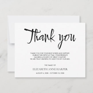 Minimalist Elegant Script Funeral Thank You Card