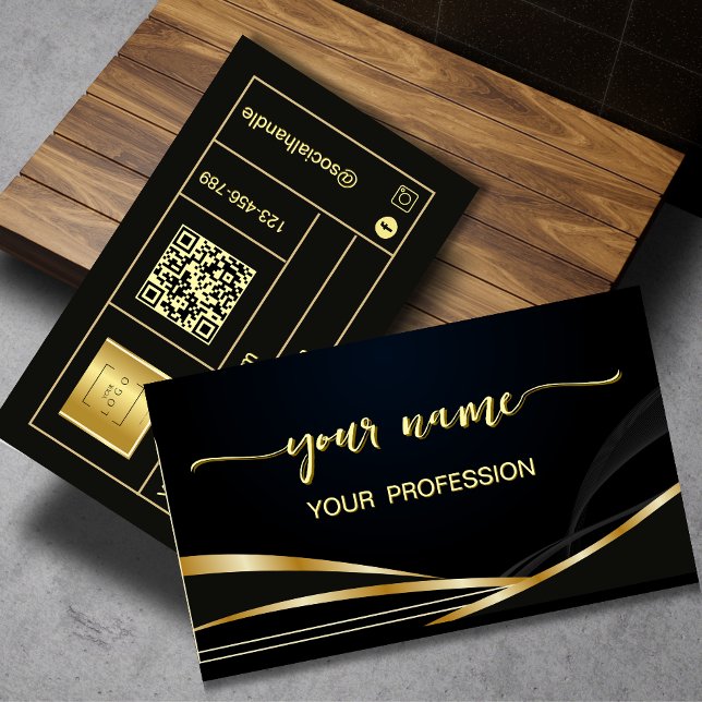 Minimalist Elegant script Gold and Black  Business Card (Creator Uploaded)