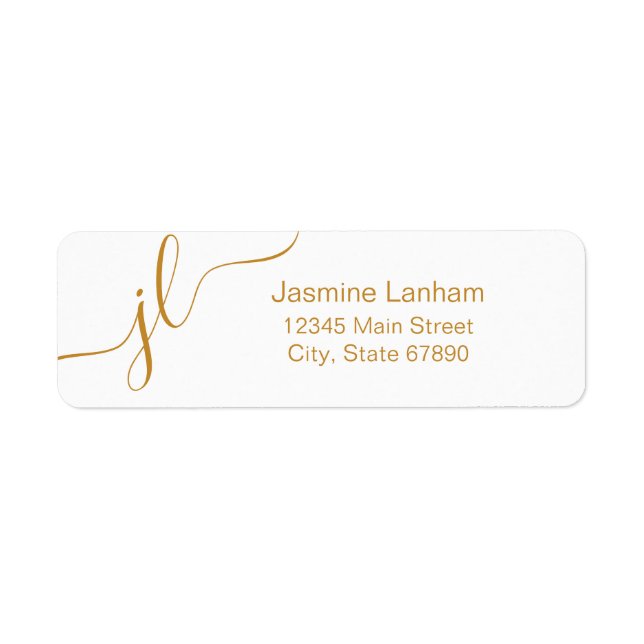 Minimalist Elegant Script Gold Monogram Address (Front)