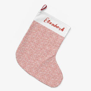 Minimalist Elegant Script Red Stripe Pattern Large Christmas Stocking