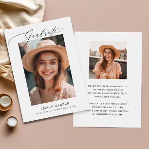 Minimalist Elegant Script Two Photo Graduation Announcement
