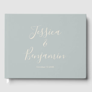 Minimalist Elegant Script Typography Dusty Blue Guest Book
