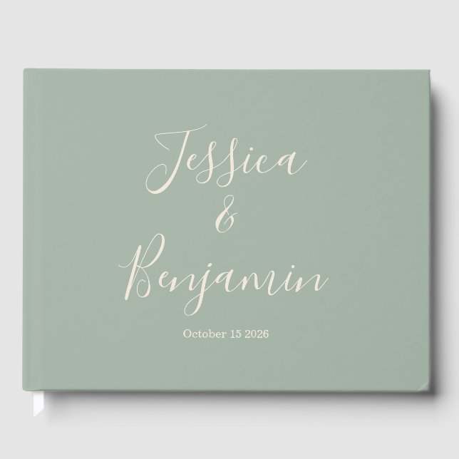 Minimalist Elegant Script Typography Sage Green Guest Book (Front)