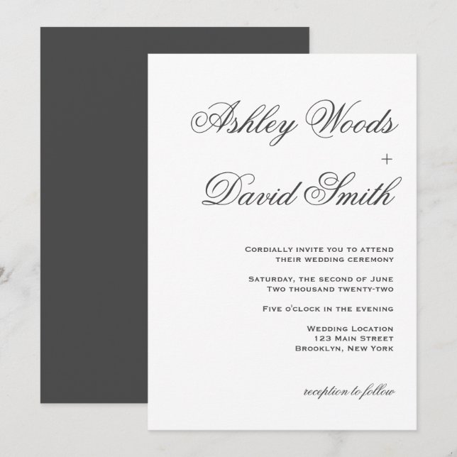 Minimalist Elegant Script Wedding Invitation (Front/Back)