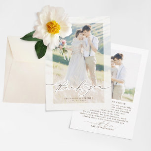 Minimalist Elegant Script Wedding Photo Thank You Card