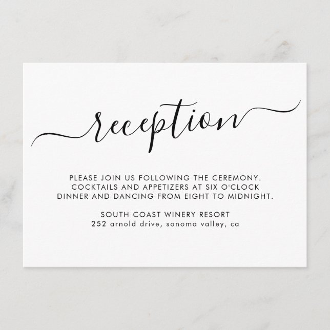 Minimalist Elegant Script Wedding Reception Enclosure Card (Front)