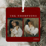 Minimalist Elegant Simple 4 Photo Red Christmas Metal Tree Decoration<br><div class="desc">Add a touch of timeless elegance to your mail with our Minimalist Elegant Red Script Return Address Label. Featuring a classic red script in refined calligraphy, these personalised address labels bring a sophisticated charm to every envelope, package, or card you send. Printed on high-quality sticker sheets, each label offers a...</div>