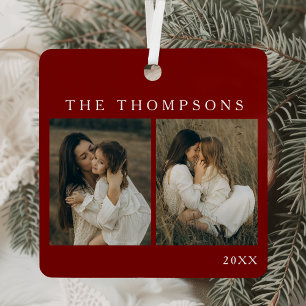 Minimalist Elegant Simple 4 Photo Red Christmas Metal Tree Decoration