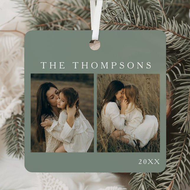 Minimalist Elegant Simple 4 Photo Sage Christmas Metal Tree Decoration (Creator Uploaded)