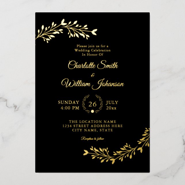 Minimalist Elegant Simple Black Gold Floral (Front)