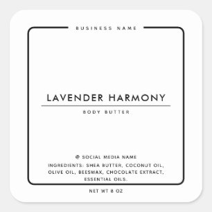 Minimalist elegant simple modern black white square sticker