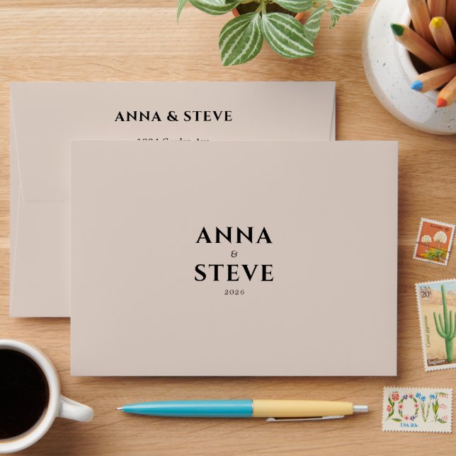 Minimalist Elegant Simple Modern Champagne Wedding Envelope (Desk)