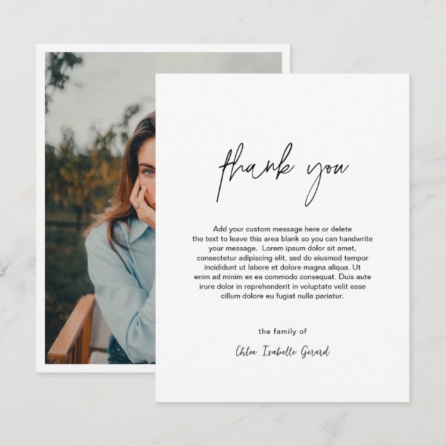 Minimalist Elegant Simple Photo Modern Funeral Thank You Card (Front/Back)