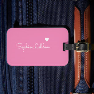 Minimalist Elegant Simple Script Name PINK Luggage Tag