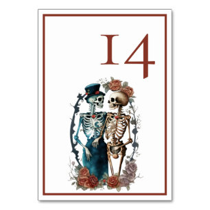 Minimalist Elegant Skeleton Couple Wedding  Table Number