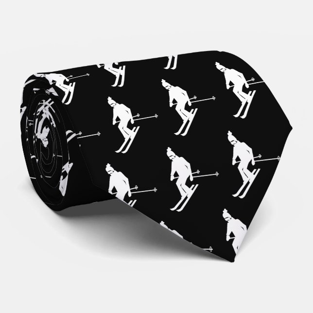 Minimalist Elegant Skiers Winter Black White Tie (Rolled)