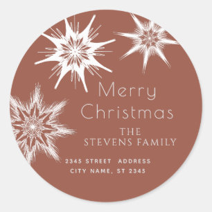 Minimalist elegant snowflakes Merry Christmas Classic Round Sticker