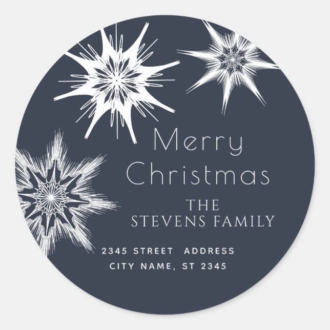 Minimalist elegant snowflakes  Merry Christmas  Classic Round Sticker (Front)