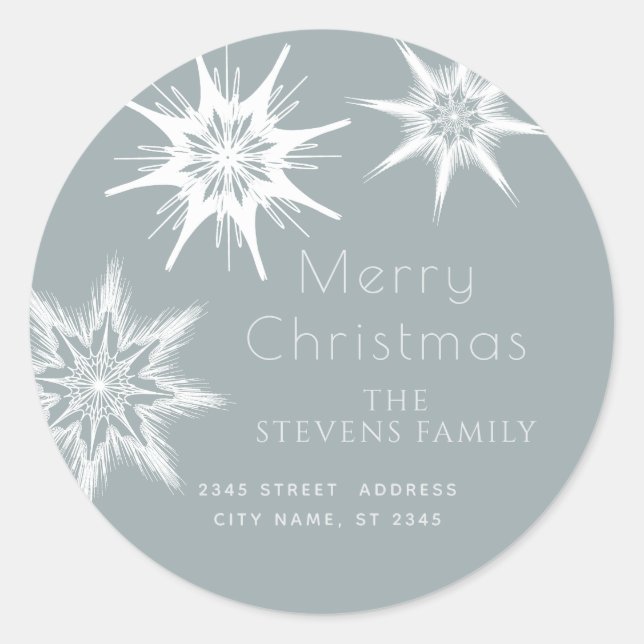 Minimalist elegant snowflakes  Merry Christmas  Classic Round Sticker (Front)