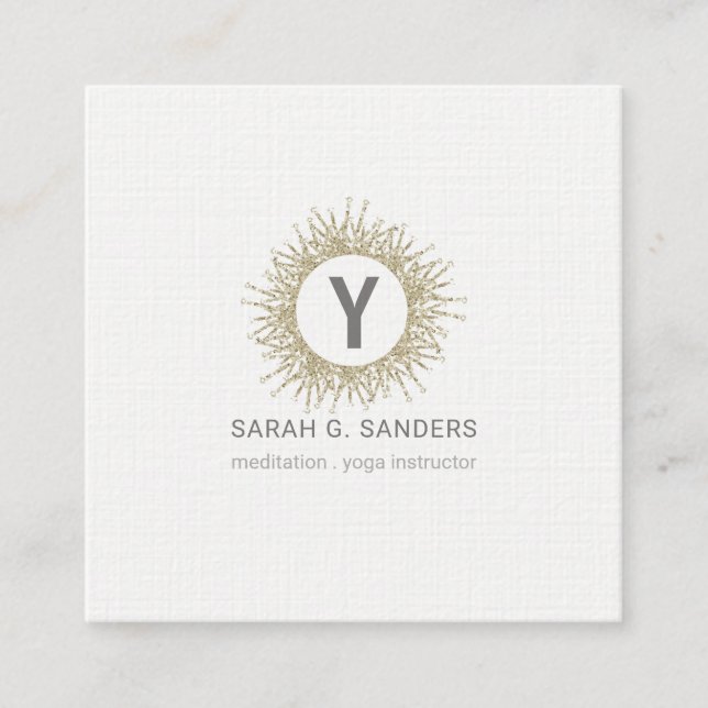 Minimalist Elegant Sparkly Burst Yoga MODERN Square Business Card (Front)