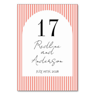Minimalist Elegant Tangerine Striped Table Number