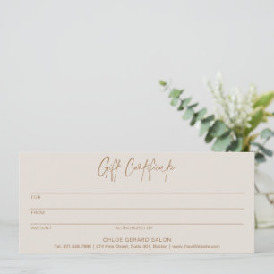 Minimalist Elegant Taupe Modern Gift Certficate