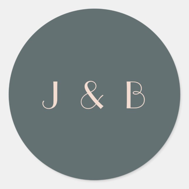 Minimalist Elegant Teal Blush Art Deco Monogram Classic Round Sticker (Front)