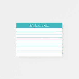Minimalist Elegant Teal Lined Personalised Post-it Notes