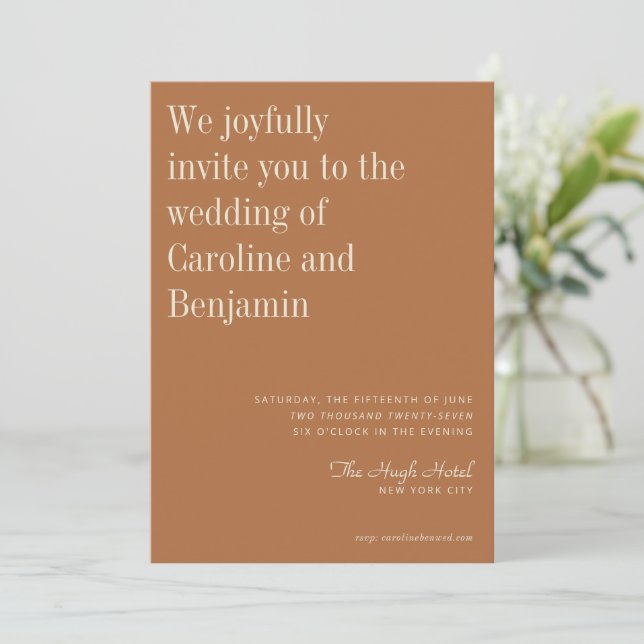 Minimalist Elegant Terracotta Rust Modern Wedding Invitation (Standing Front)