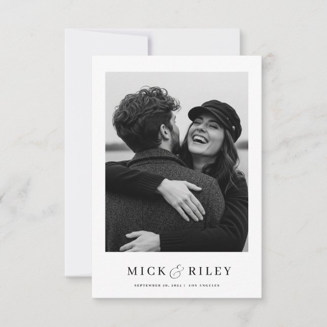 Minimalist Elegant Text and Photo Wedding Save The Date (Front)