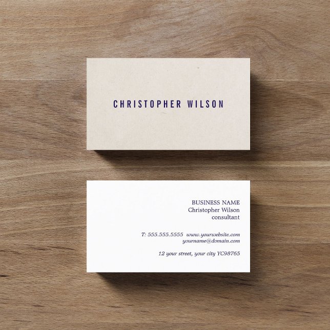 Minimalist Elegant Texture Beige Blue Consultant Business Card (Creator Uploaded)