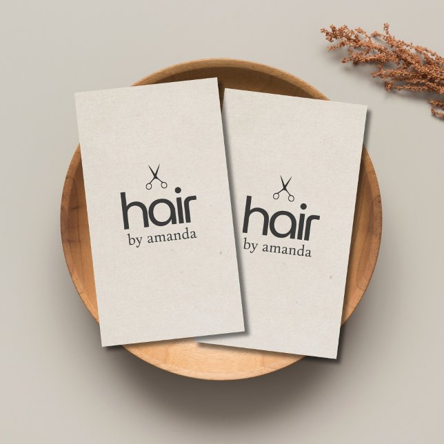 Minimalist Elegant Texture Beige Bold Scissor Hair Business Card (Creator Uploaded)