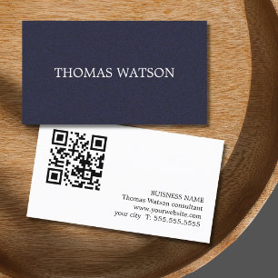 Minimalist Elegant Texture Blue Consultant QR Code Business Card