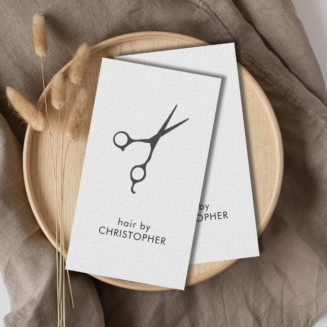 Minimalist Elegant Texture White Grey Scissor Hair Business Card (Creator Uploaded)