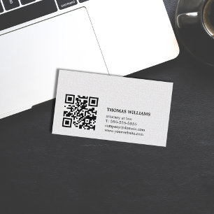 Minimalist Elegant Texture White QR Attorney Business Card