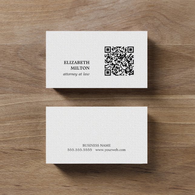 Minimalist Elegant Texture White QR code Attorney  Business Card (Creator Uploaded)