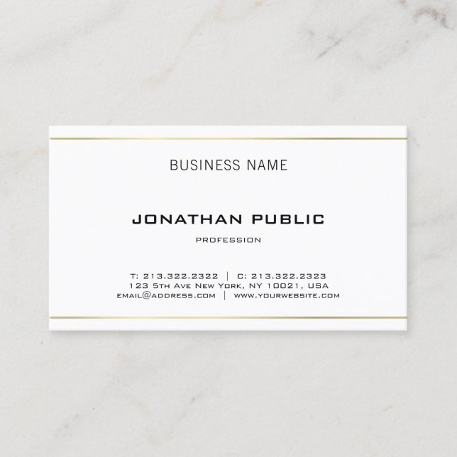 Minimalist Elegant Trendy Modern Sleek Gold Plain Business Card (Front)