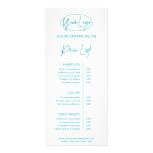 Minimalist Elegant Turqoise Aqua Modern Price List Rack Card