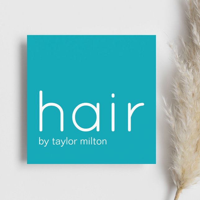 Minimalist Elegant Turquoise White Hair Stylist Square Business Card (Creator Uploaded)