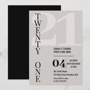 Minimalist Elegant Twenty One 21st Birthday Party  Invitation
