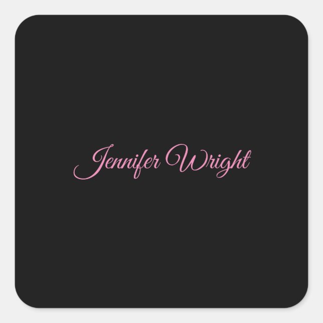 Minimalist elegant unique modern plain black pink square sticker (Front)