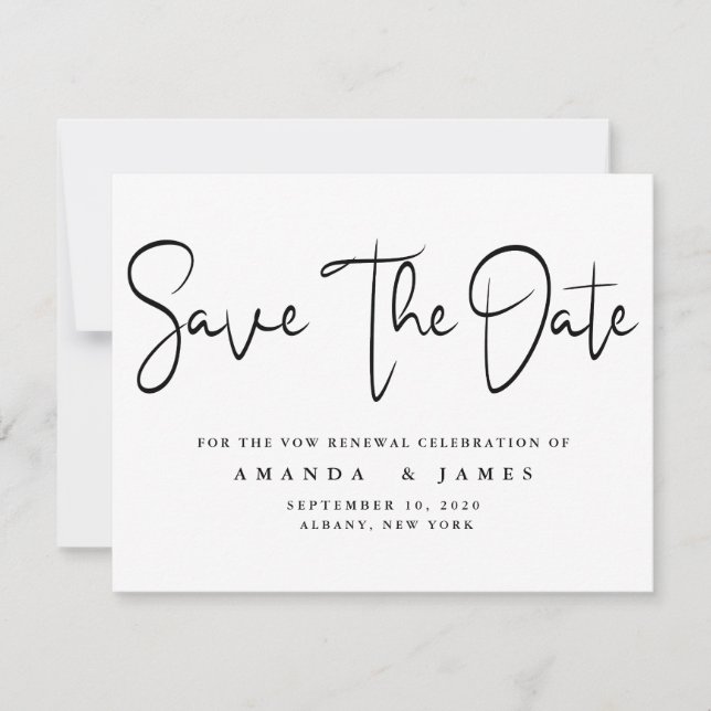 Minimalist Elegant Vow Renewal Save The Date Announcement (Front)
