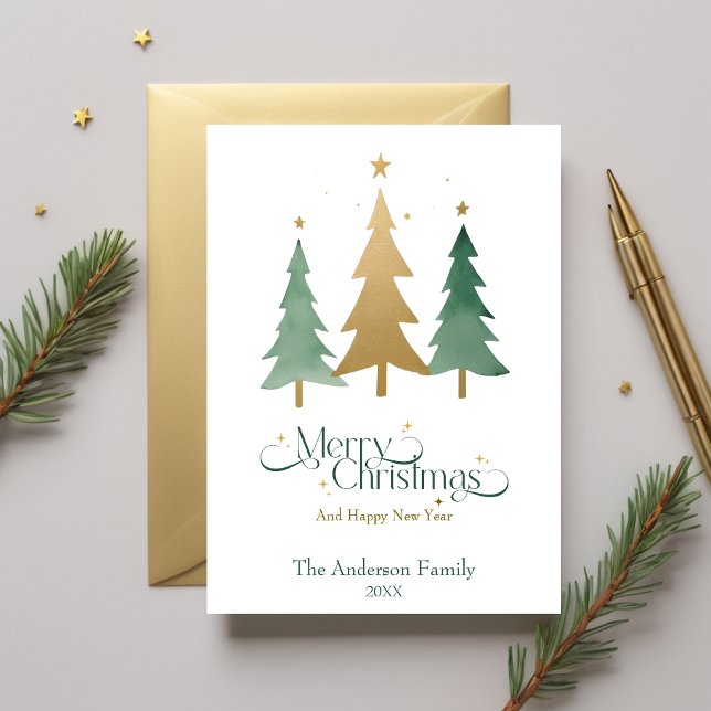 Minimalist Elegant Watercolor Christmas Tree  Holiday Card (Minimalist Elegant Watercolor Christmas Tree Holiday Card)