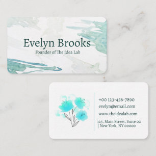 Minimalist Elegant Watercolor Floral Turquoise Business Card
