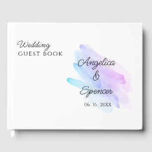 Minimalist elegant watercolor purple blue wedding guest book