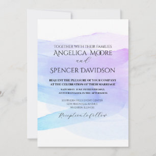 Minimalist elegant watercolor purple blue wedding  invitation