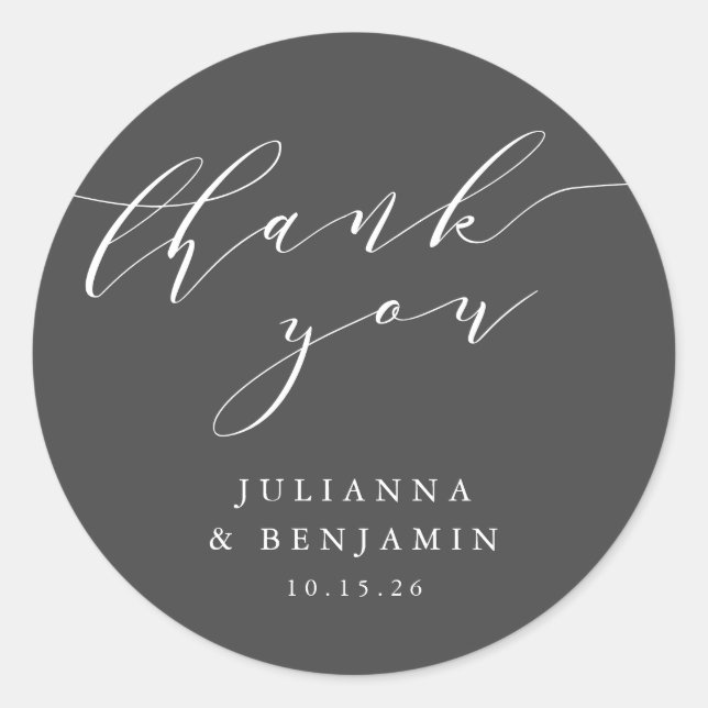 Minimalist Elegant Wedding Black White Thank You Classic Round Sticker (Front)