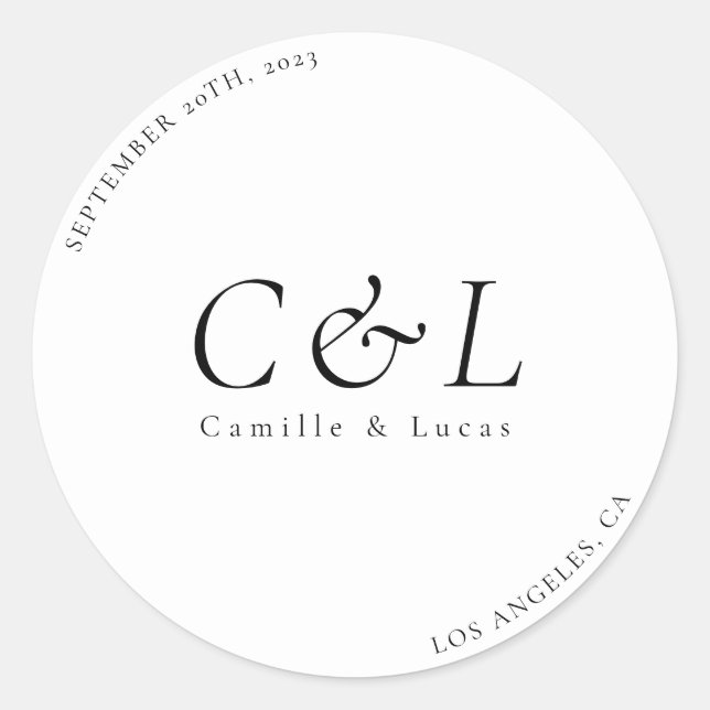 Minimalist & elegant wedding classic round sticker (Front)