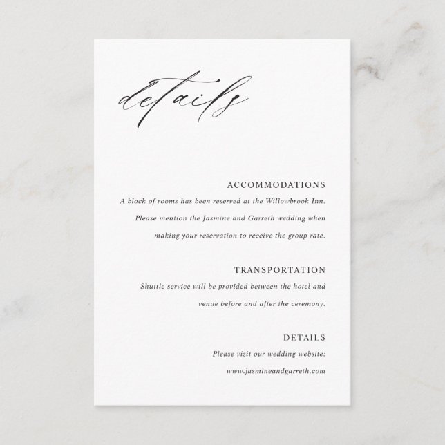 Minimalist Elegant Wedding Enclosure Details Card (Front)